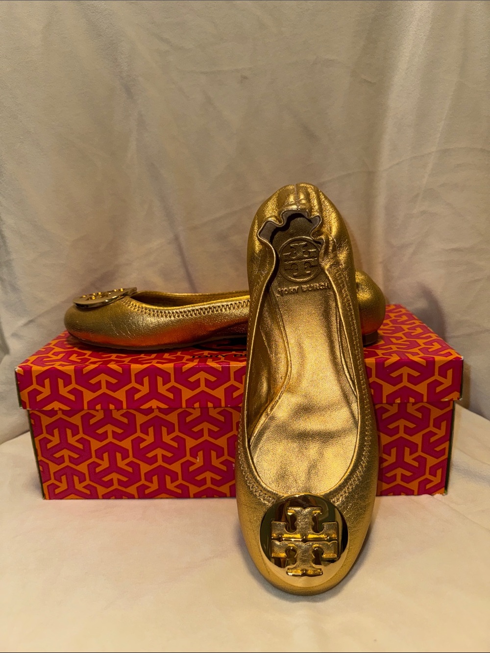 Tory Burch Gold Reva Logo Flats
